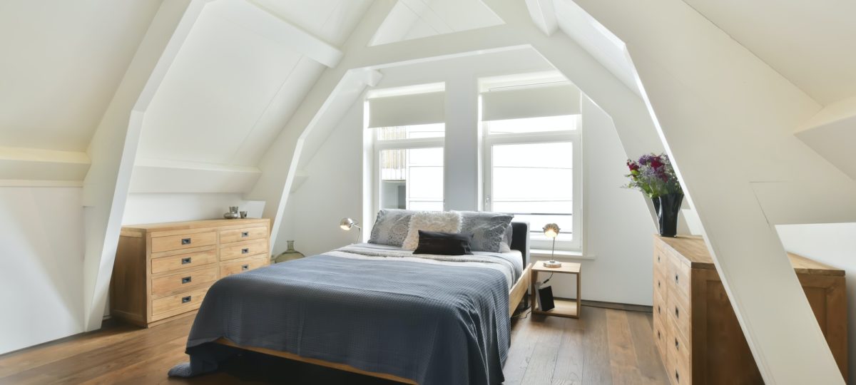 Attic bedroom interior.