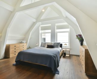 Attic bedroom interior.