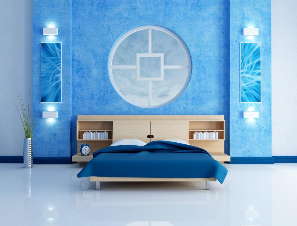 A blue bedroom design.