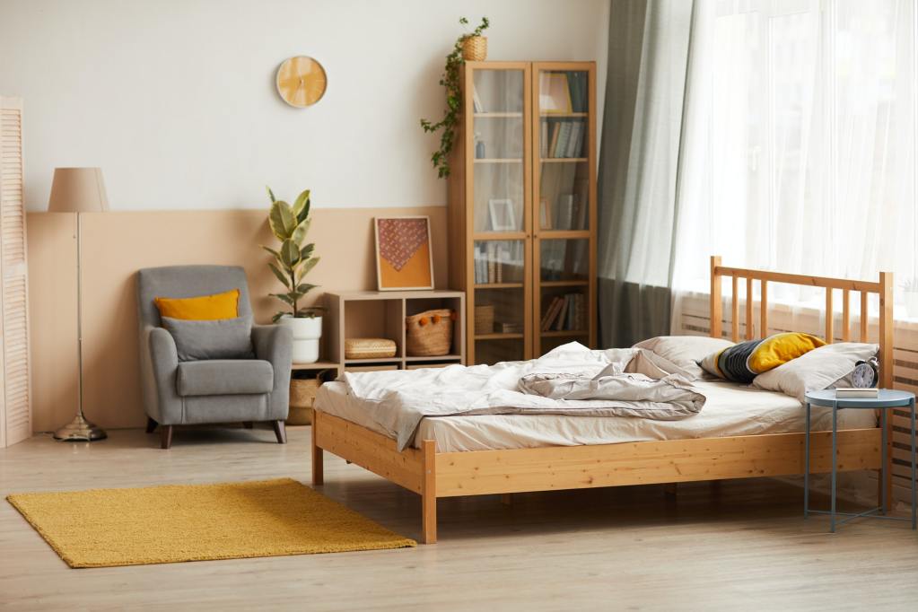 Decluttered modern bedroom.