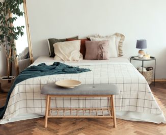 Bedroom with a rustic interior.