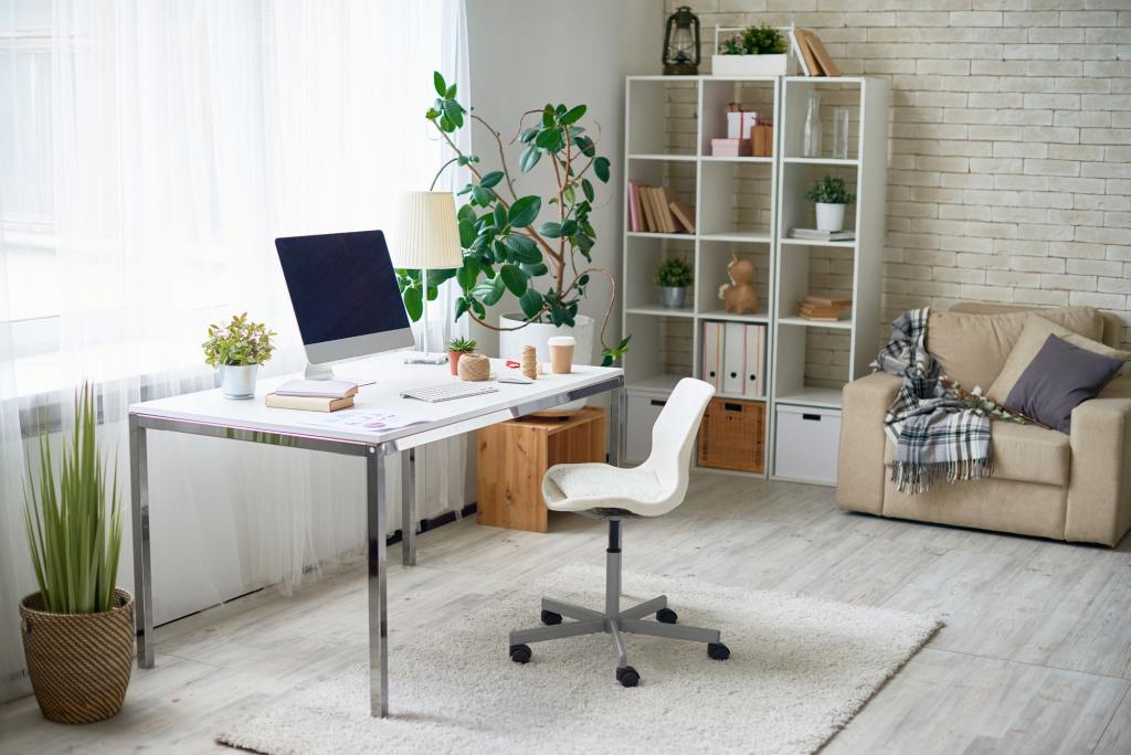 Modern Home Office that is decluttered.